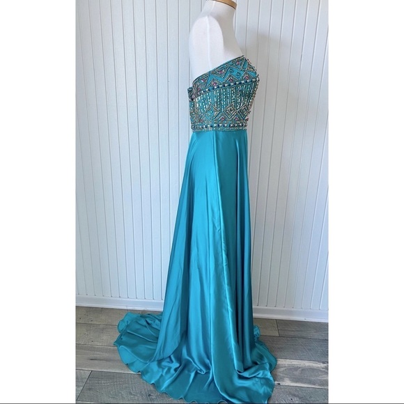 NWOT Mac Duggal Teal Beaded Strapless Long Gown Dress Formal Size 10 - Picture 4 of 16